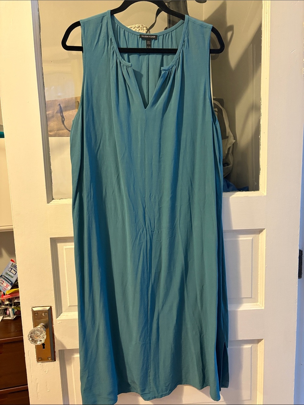 Eileen Fisher Teal Sleeveless V-Neck Relaxed Dress